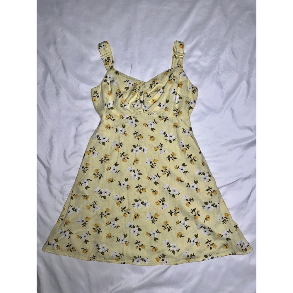 Old Navy Dress Womens Small Yellow Floral Ruffle Strap Smocked Summer Sundress